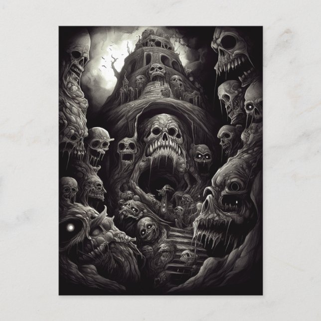 Brött Byggande monster, skräck Art-vykort Vykort (Framsida)