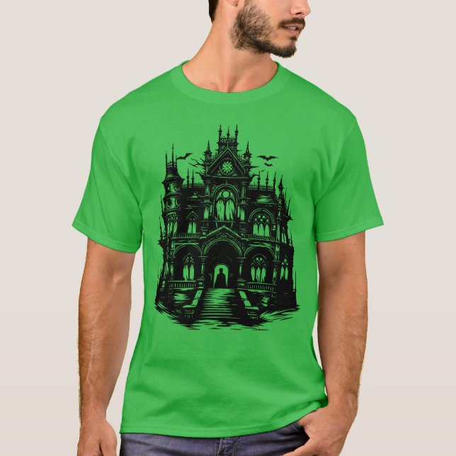 Brött gotisk katedral Mörk Fantasy Church Artwo T Shirt (Framsida)