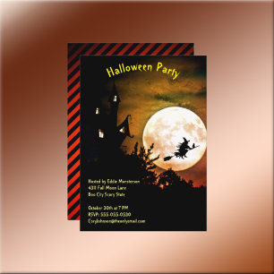 Brött hus Full Moon Witch Halloween fest Inbjudningar