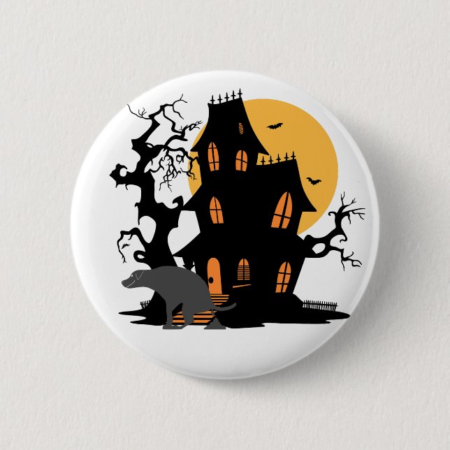 Brött hus Howl: Pooping Valp Halloween Knapp (Framsida)