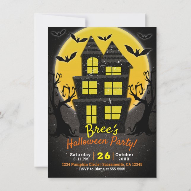 Brött hus och Träd Halloween fest Inbjudningar (Framsida)