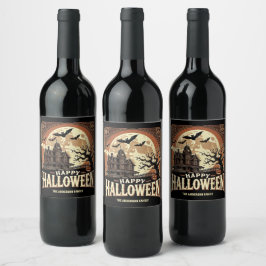Brött hus Pumpkins Spooky Scary Halloween Vinflaska Etikett