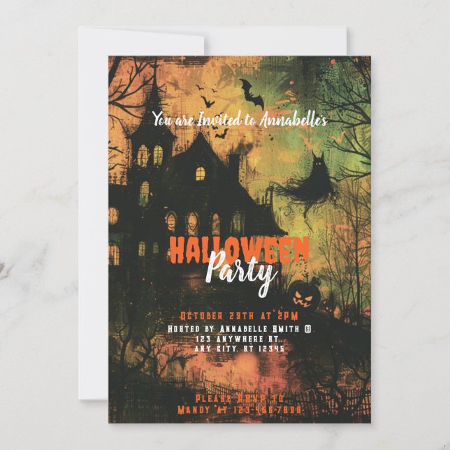 Brött hus Spöken Scary Halloween fest Inbjudningar (Framsida)