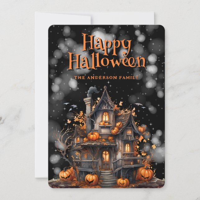 Brött huspumpa Fladdermus Happy halloween Card Julkort (Framsida)