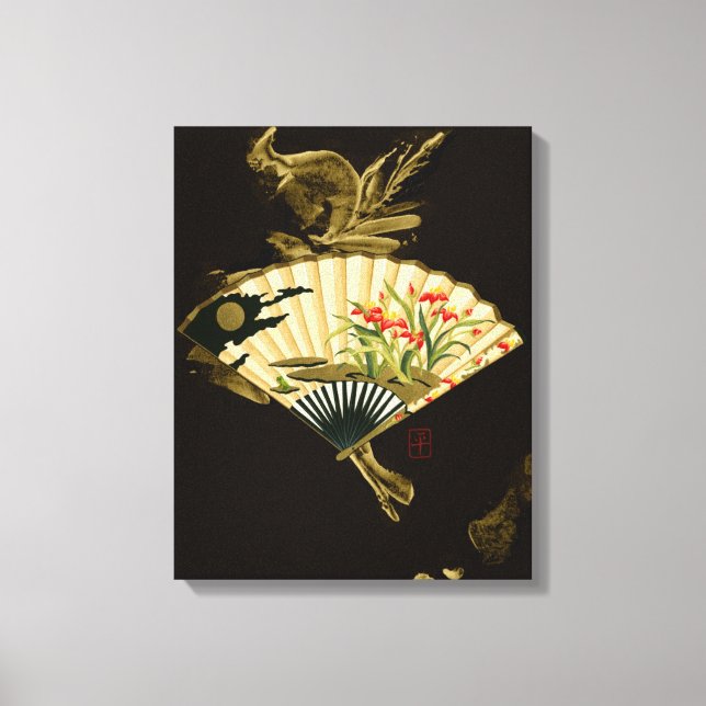 Brott mot orientaliskt Fläkt med Blommigt Design Canvastryck (Framsida)