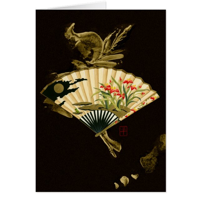 Brott mot orientaliskt Fläkt med Blommigt Design Hälsningskort (Framsidan)