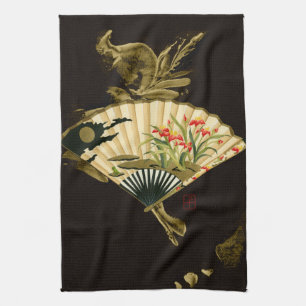 Brott mot orientaliskt Fläkt med Blommigt Design Kökshandduk