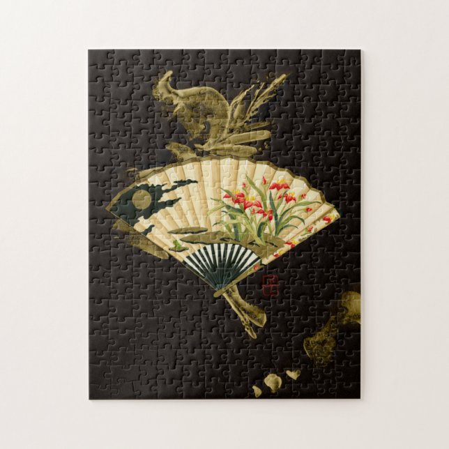 Brott mot orientaliskt Fläkt med Blommigt Design Pussel (Vertikal)