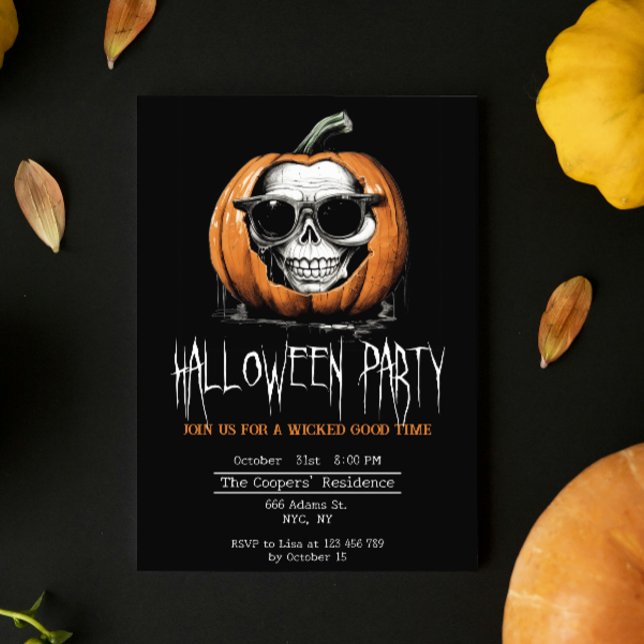 Brottande Jack O' Lantern Grinning Skull Halloween Inbjudningar (Skapare uppladdad)