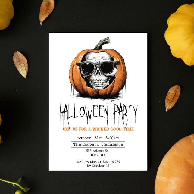 Brottande Jack O' Lantern Grinning Skull Halloween Inbjudningar (Skapare uppladdad)