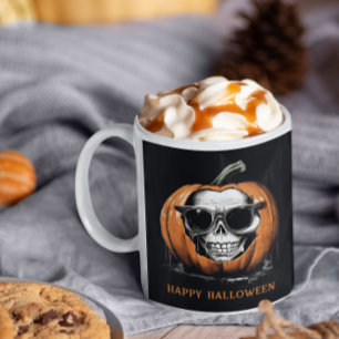 Brottande Jack O' Lantern Grinning Skull Halloween Kaffemugg