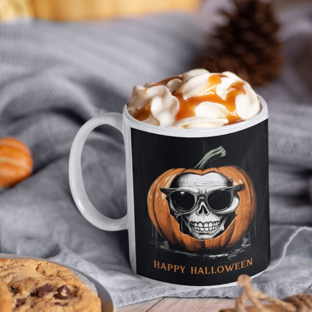 Brottande Jack O' Lantern Grinning Skull Halloween Kaffemugg (Skapare uppladdad)