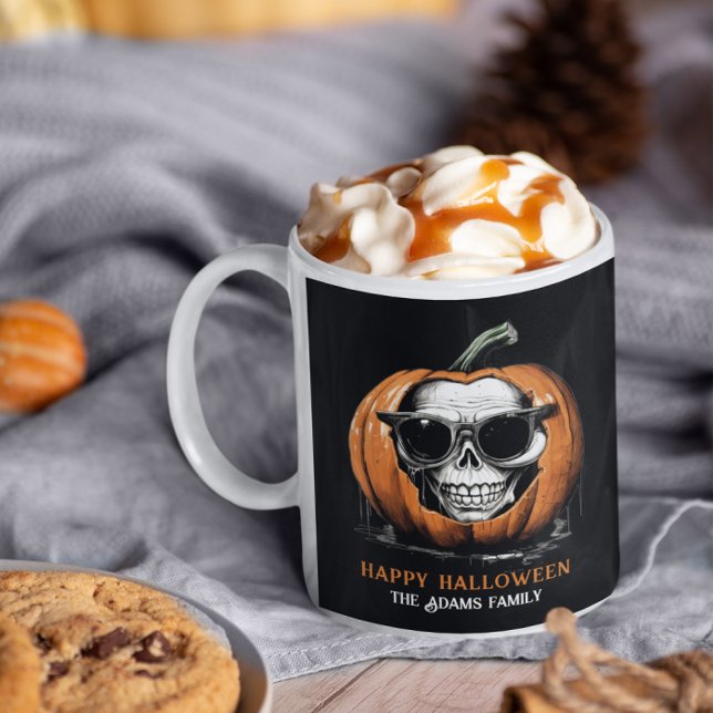 Brottande Jack O' Lantern Grinning Skull Halloween Kaffemugg (Skapare uppladdad)