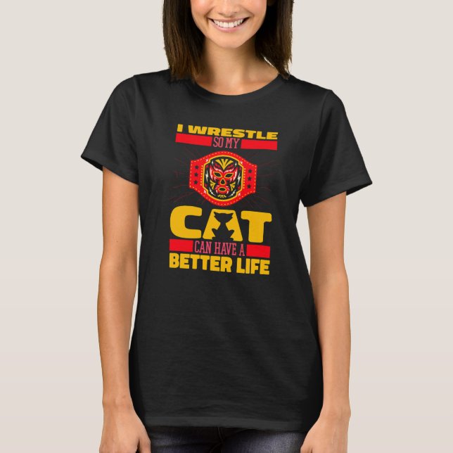 Brottare Katt  Slåss Brottning T Shirt (Framsida)