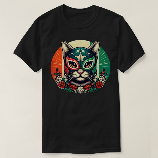 brottare Luchador Cat wrestling cat Mask T Shirt (Design framsida)
