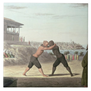 Brottas matchen, Constantinople (w/c på papper) Kakelplatta