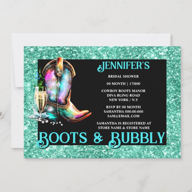 Brötter bubblande | Cowgirl boot teal shimmer vin Inbjudningar (Framsida)