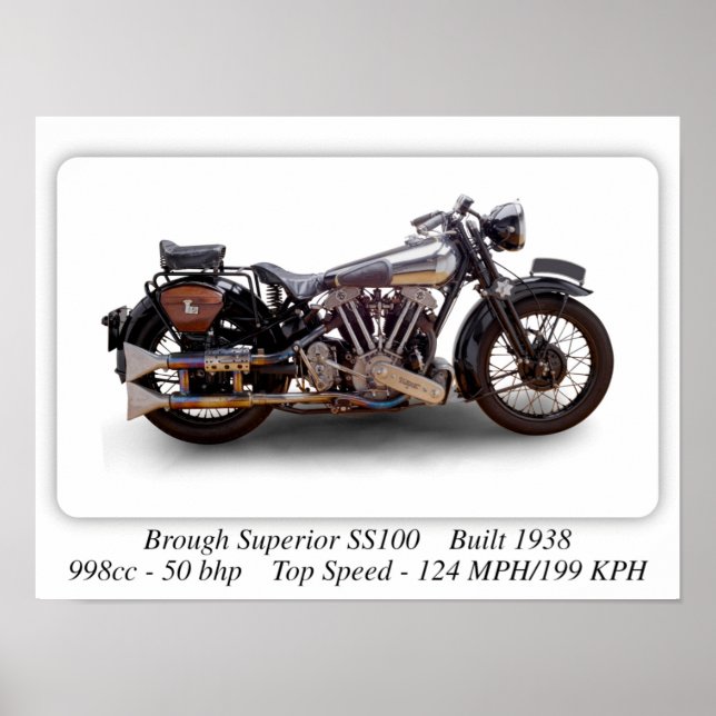 Brough Superior SS100 Motorcycle - Storlek A3-utsk Poster (Framsidan)