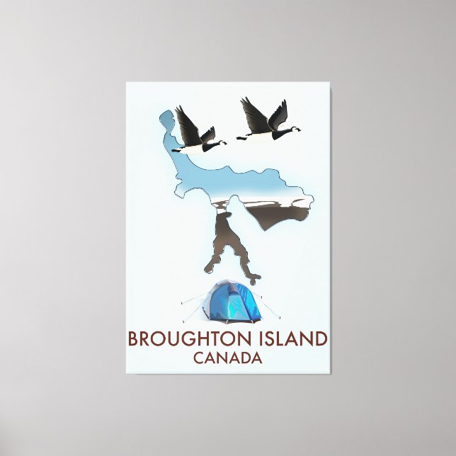 Broughton-ön Canada Travel karta Canvastryck (Framsida)