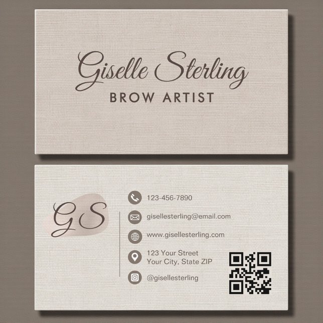 Brow Artist Blush Beige Linen Elegant QR Code Visitkort (Skapare uppladdad)