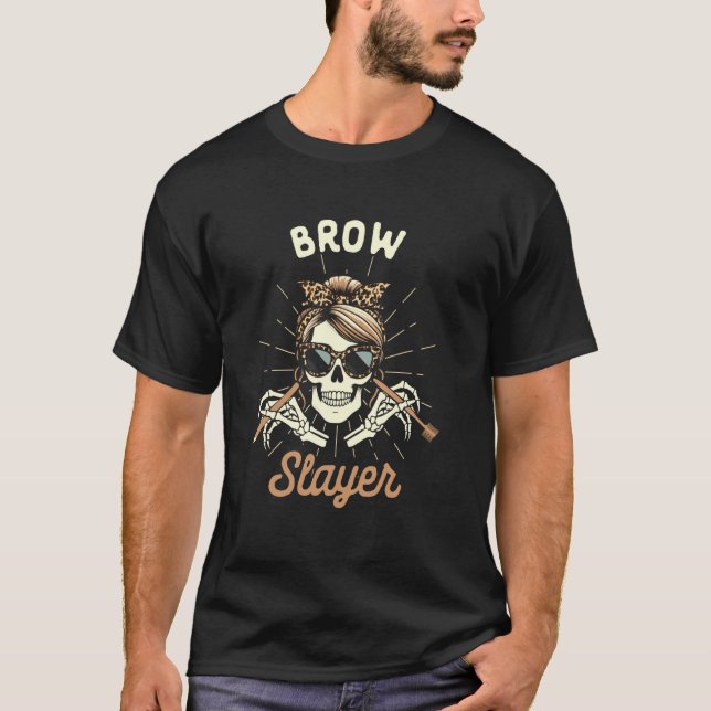 Brow Artist Esthetician Microblading Skeleton Brow T Shirt (Framsida)