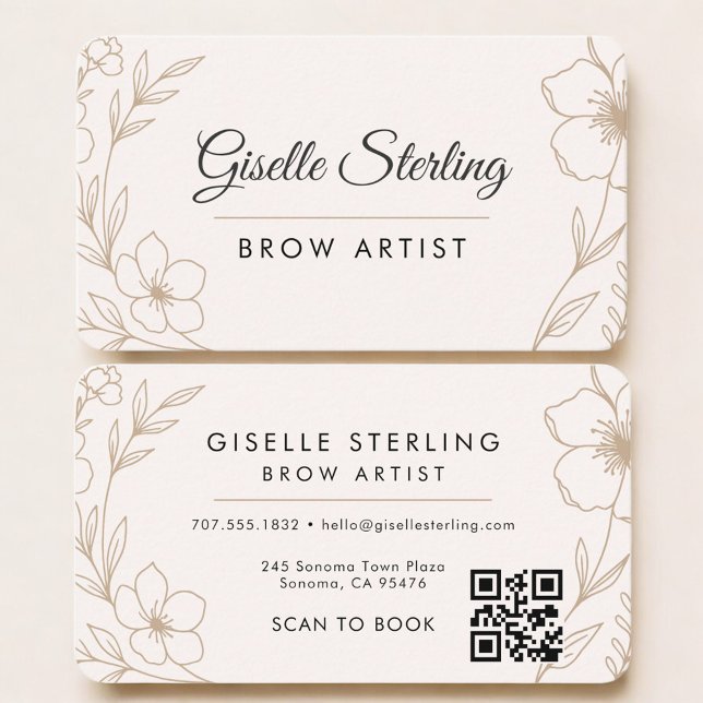 Brow Artist Floral QR Code Professional Visitkort (Skapare uppladdad)