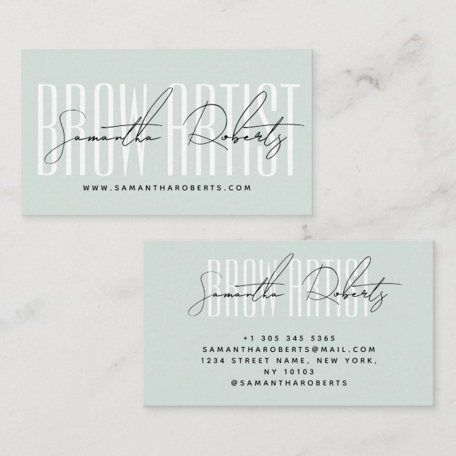 Brow artist modern typography script blue  visitkort (Fram/baksida)