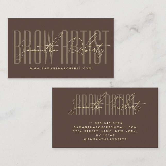 Brow artist modern typography script brown visitkort (Fram/baksida)