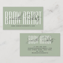 Brow artist modern typography script sage green visitkort