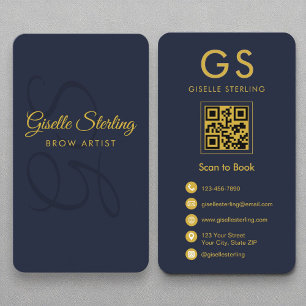 Brow Artist Monogram Navy Blue Guld QR-kod Visitkort