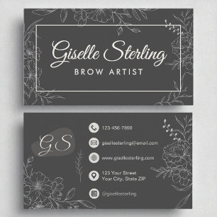 Brow Artist Moody Charcol Grått Blommigt Modern Visitkort