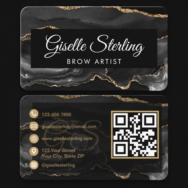 Brow Artist QR Code Black Gold Visitkort (Skapare uppladdad)