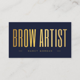 Brow Artist QR-kod & Logotyp Navy Och Guld Företag Visitkort