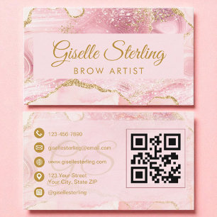 Brow Artist Rosa Guld Agate QR-kod Visitkort