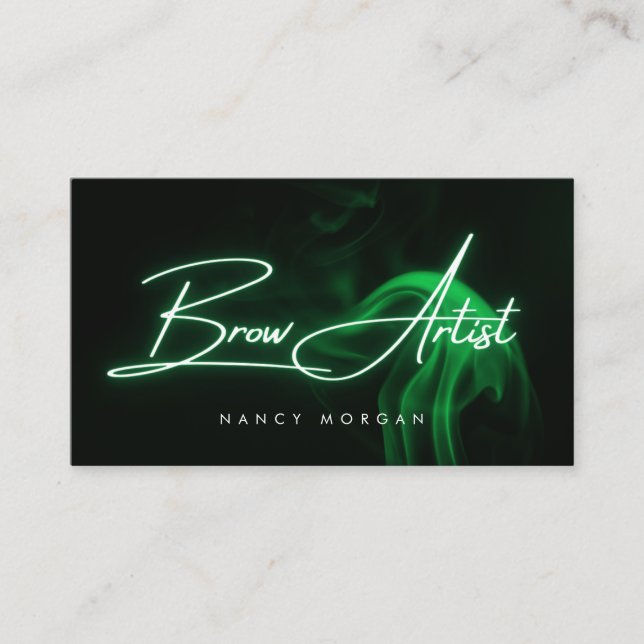 Brow Artist Typography Green Neon Business Card Visitkort (Framsida)