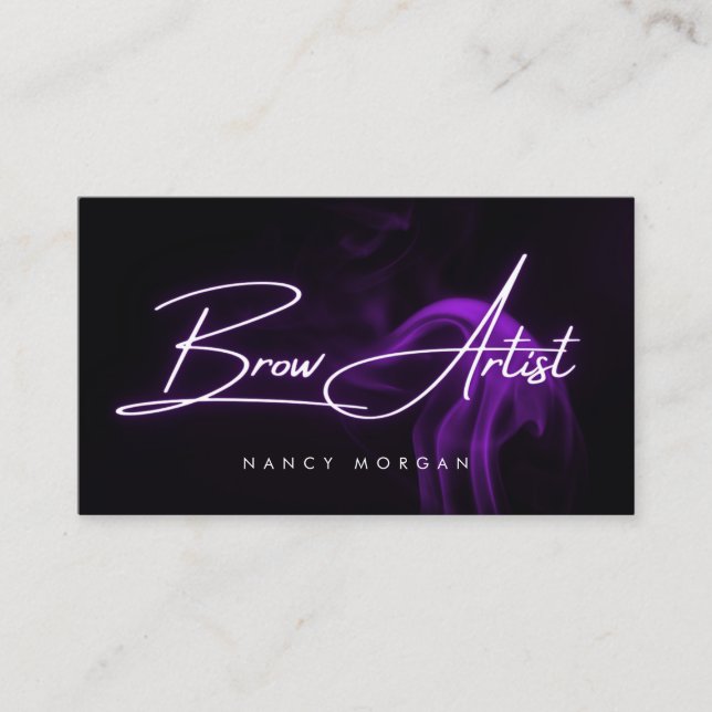 Brow Artist Typography Purple Neon Business Card Visitkort (Framsida)