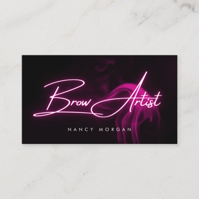 Brow Artist Typography Rosa Neon Namn Kort (Framsida)