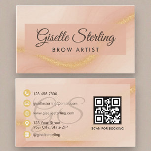 Brow Artist Watercolor Guld Monogram QR-kod Visitkort