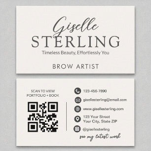 Brow Artist White Script Modern QR-kod Visitkort