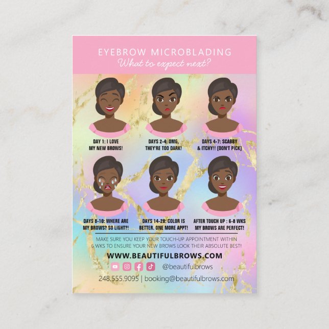 Brow Microblading Aftercare & Möte Marble  Visitkort (Baksida)