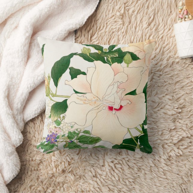 Browallia & Hibiscus Flowers - Japanska träblock Kudde (Filt)