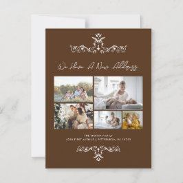 Brown 5 Foton Ornate Flytta Announement Vykort