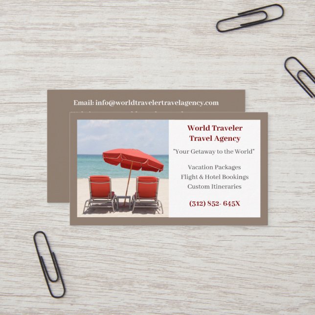 Brown Agent Travel Agency Red Beach-ordförande Visitkort (Fram/Back In Situ)