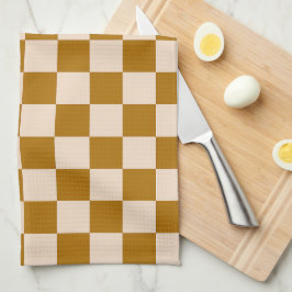 Brown and beige checkerboard pattern kökshandduk