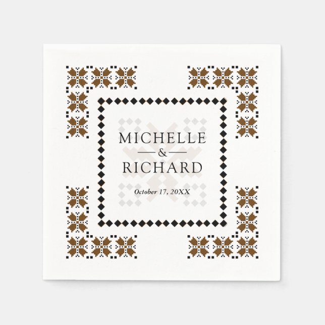 Brown and Black Ukrainian Embroidery Wedding Pappersservett (Framsidan)