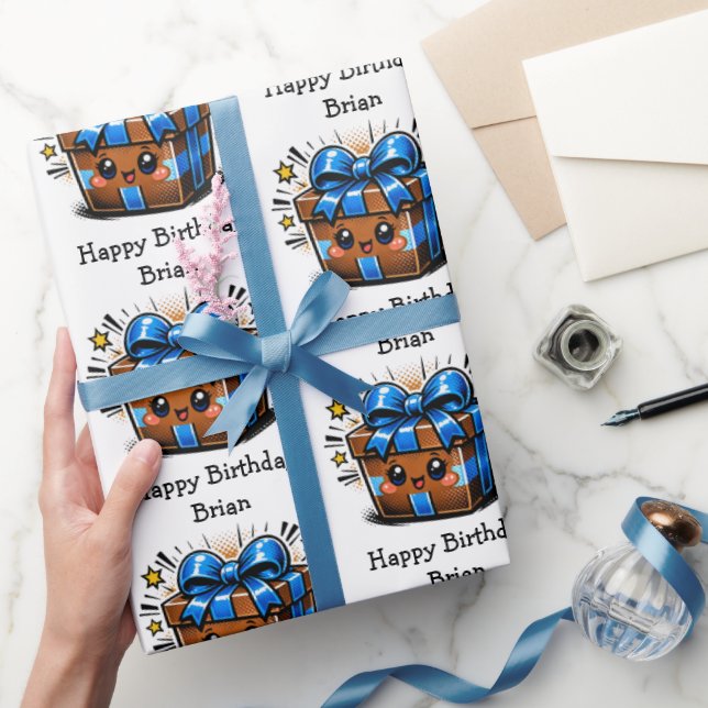 Brown and Blue Personalized Happy Birthday Presentpapper (Gifting)