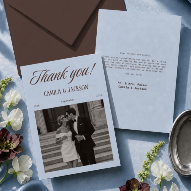 Brown and Blue Wedding Photo  Tack Kort (Skapare uppladdad)