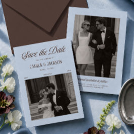 Brown and Blue Wedding Save the Date Photo Inbjudningar