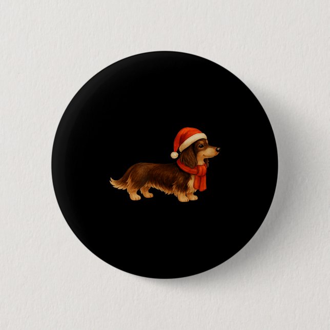 Brown And Tan Christmas Dachshund Santa Hat  Knapp (Framsida)
