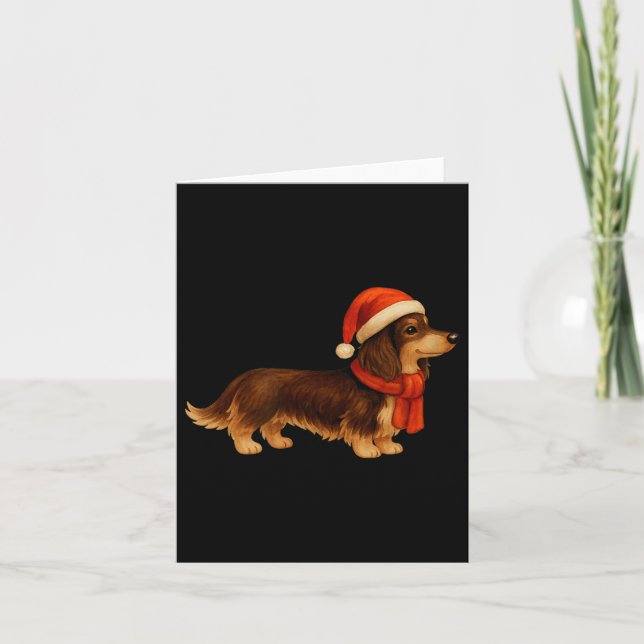 Brown And Tan Christmas Dachshund Santa Hat  Kort (Framsida)